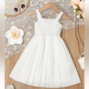 Girls Solid Sleeveless, Ruffle Trim Dress